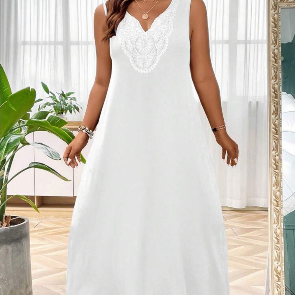 SHEIN 3XL Brand New White Plus Contrast Lace Tank Dress